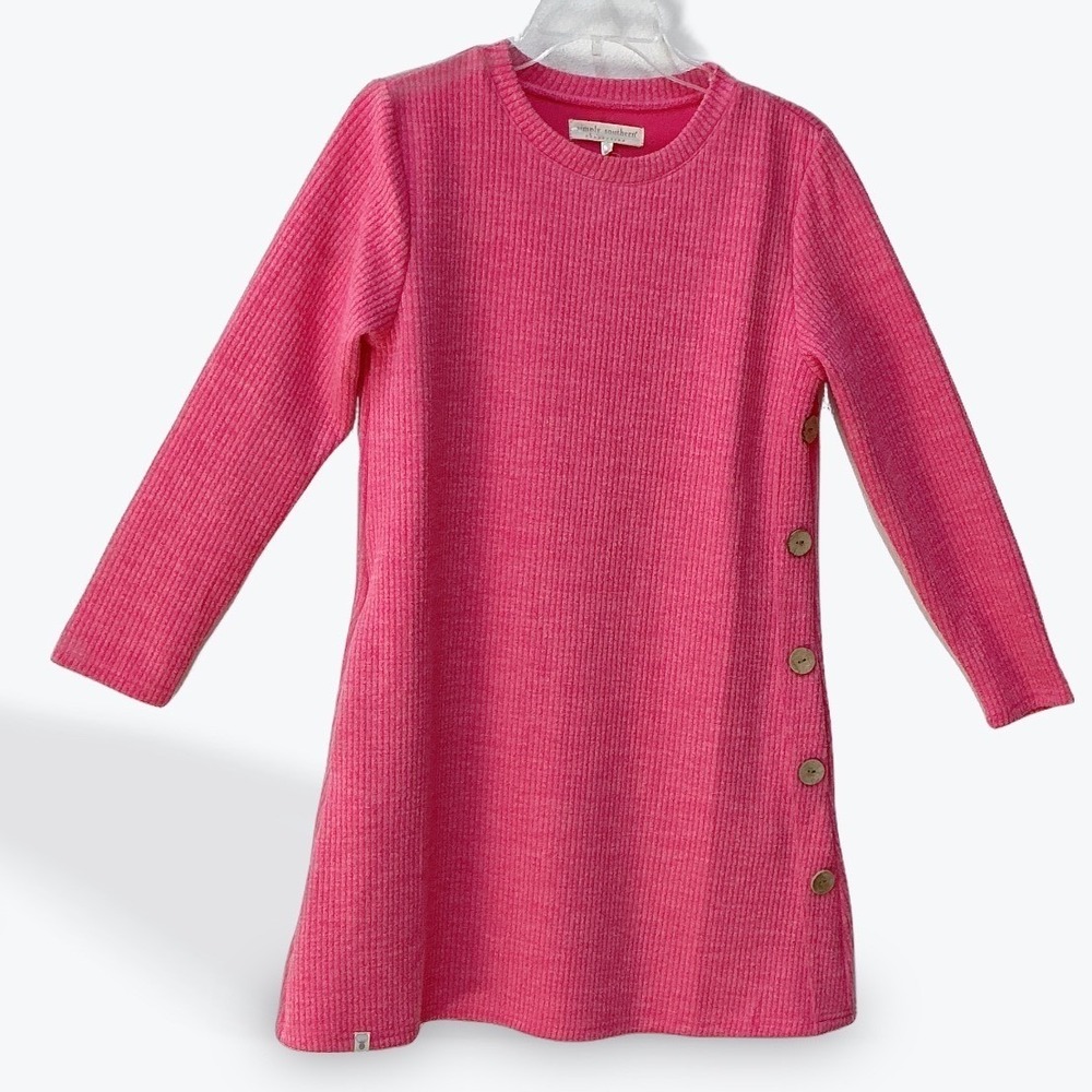 Simply Southern Pink Ribbed Knit Tunic Dress Side Button Small PINK-S - Picture 2 of 11